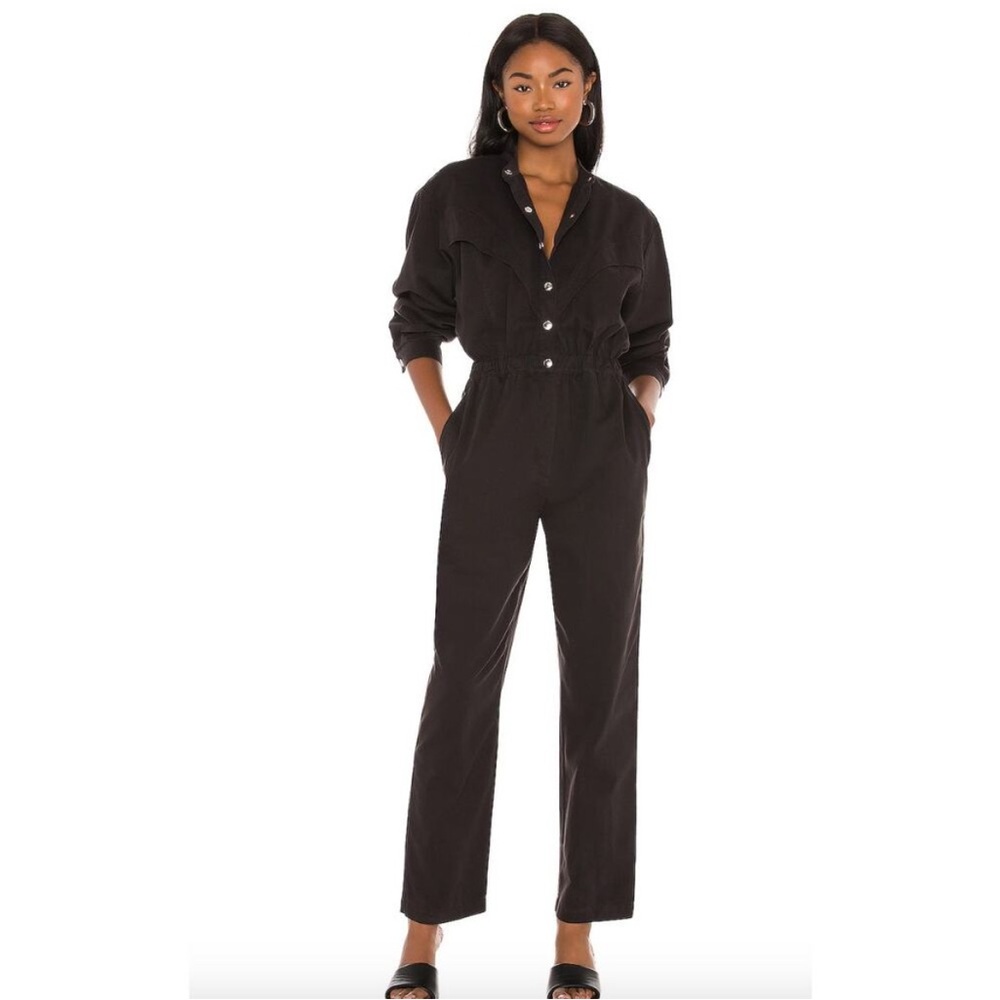 Overlover Woman’s Studded Montana Cool Dark Gray Long-sleeve Utility Jumpsuit M